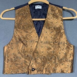 Koret Petites Vest Womens Medium Bronze Silk Blend Paisley Brocade Vintage 90s